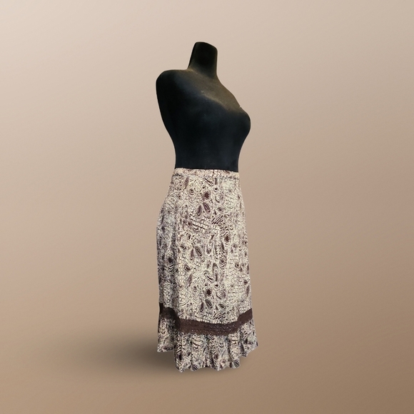Jaclyn Smith Dresses & Skirts - Boho Jaclyn Smith Cream and Brown A-Line Skirt Cottagecore Festival Hippie Tribe